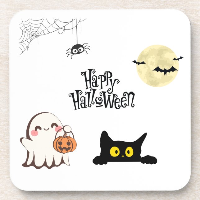 Cute & Spooky Halloween Plastic Coaster (Front)