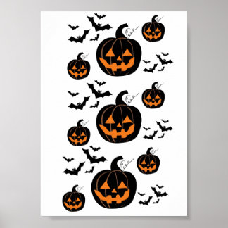 Cute Spooky Halloween Pumpkin Bats Pattern Poster