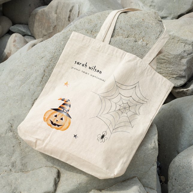 Cute Spooky Halloween Pumpkin Spider Web Stars Tote Bag (Creator Uploaded)