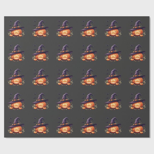 Cute Spooky Halloween Sticker – Pumpkin  Wrapping Paper (Flat)
