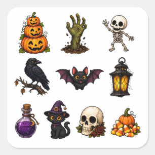 Cute & Spooky Halloween Stickers Sheet – Pumpkins,