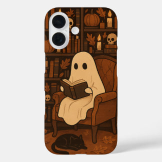 Cute Spooky Library, Autumn Reading Ghost iPhone 16 Case