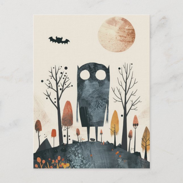 Cute& Spooky Monster Whimsical Halloween Postcard (Front)