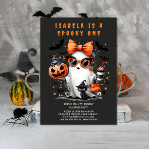 Cute Spooky One Ghost Halloween 1st Birthday Party Invitation