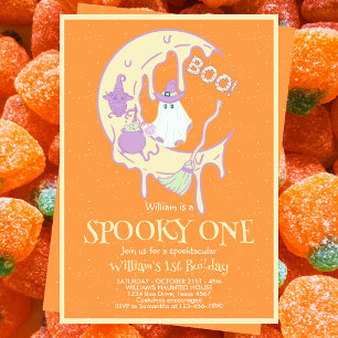Cute Spooky One Ghost Moon Halloween 1st Birthday