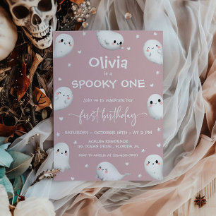 Cute Spooky One Halloween Girl 1st Birthday Invitation