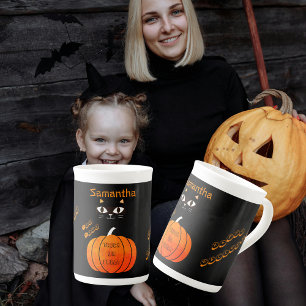 Cute Spooky Orange & Black Cat Pumpkin Halloween Bone China Mug