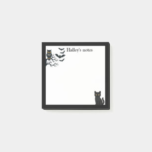 Cute Spooky owl, bats and black cat Post-it Notes