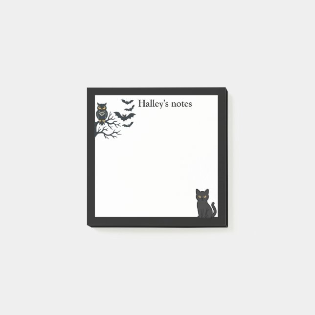 Cute Spooky owl, bats and black cat Post-it Notes (Front)