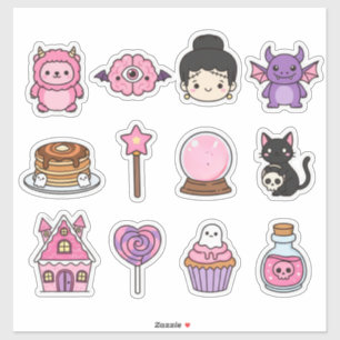 Cute Spooky Pink Characters And Candies Stickers