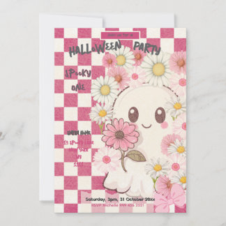Cute Spooky Pink Daisy Halloween Party Invitation
