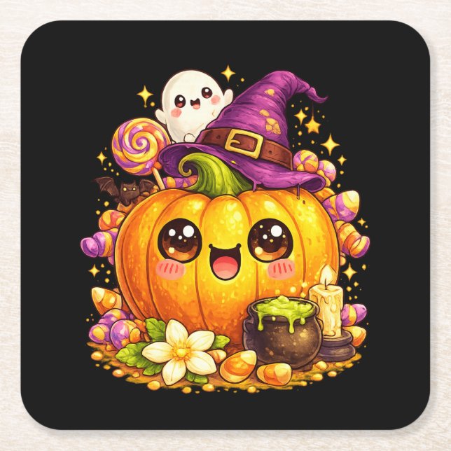 Cute Spooky Pumpkin Halloween Kawaii Coasters (Front)