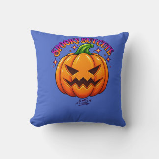 Cute Spooky Pumpkin Jack O Lantern Halloween Throw Cushion