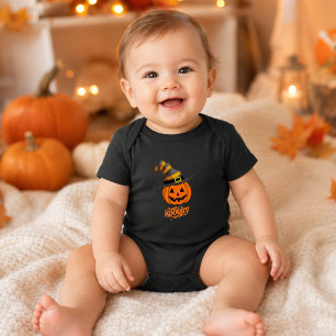 Cute Spooky Pumpkin Witch Hat Baby Halloween Bodysuit