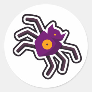 Cute Spooky Purple Spider Orange Eyeball Halloween Classic Round Sticker