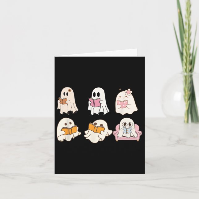 Cute Spooky Reading Book Halloween Fall Ghost Autu Card (Front)