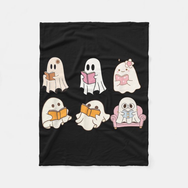 Cute Spooky Reading Book Halloween Fall Ghost Autu Fleece Blanket (Front)