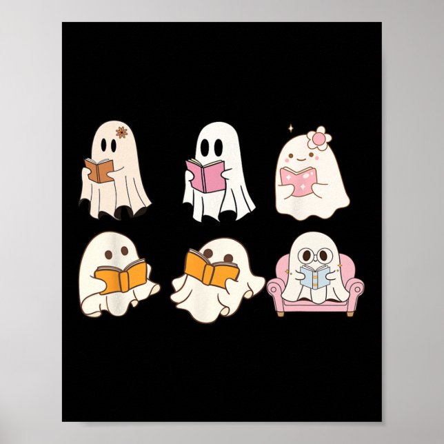 Cute Spooky Reading Book Halloween Fall Ghost Autu Poster (Front)