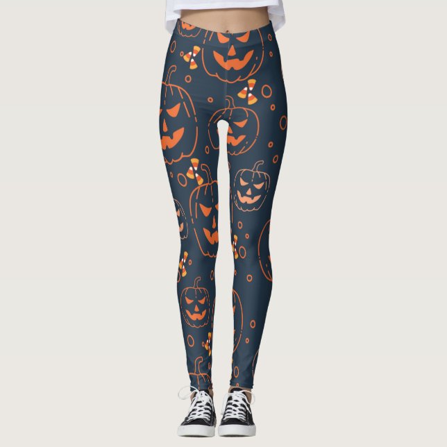 Cute Spooky Scary Halloween Pumpkins and Candy   Leggings (Front)
