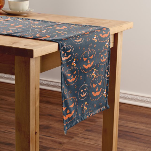 Cute Spooky Scary Halloween Pumpkins and Candy   Medium Table Runner (In Situ)