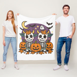 Cute Spooky Skeleton Cows Fleece Blanket