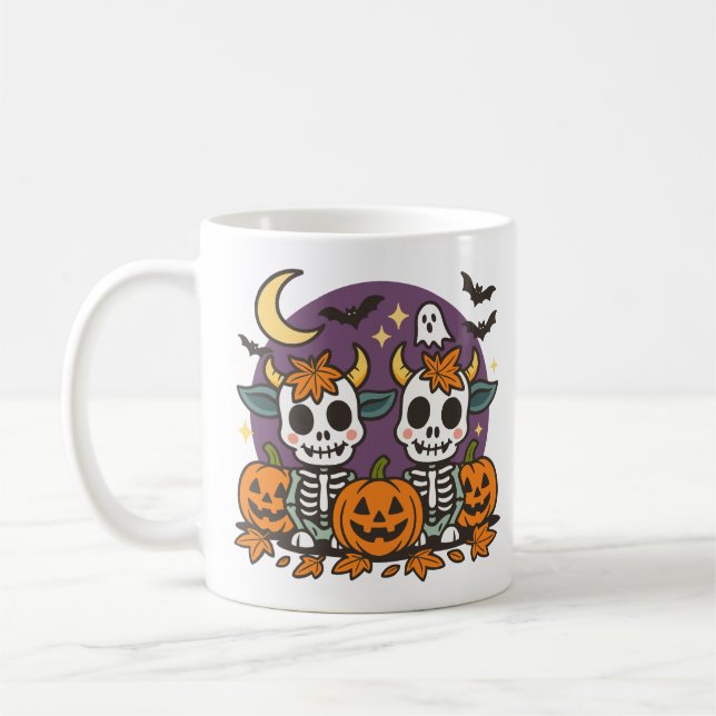 Cute Spooky Skeleton Cows with Classic Mug, 11 oz Coffee Mug (Left)