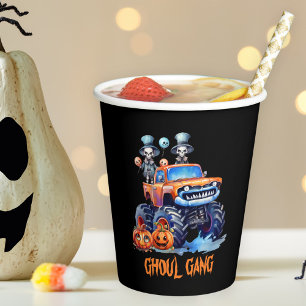 Cute Spooky Skeletons Ghoul Gang Truck Halloween Paper Cups