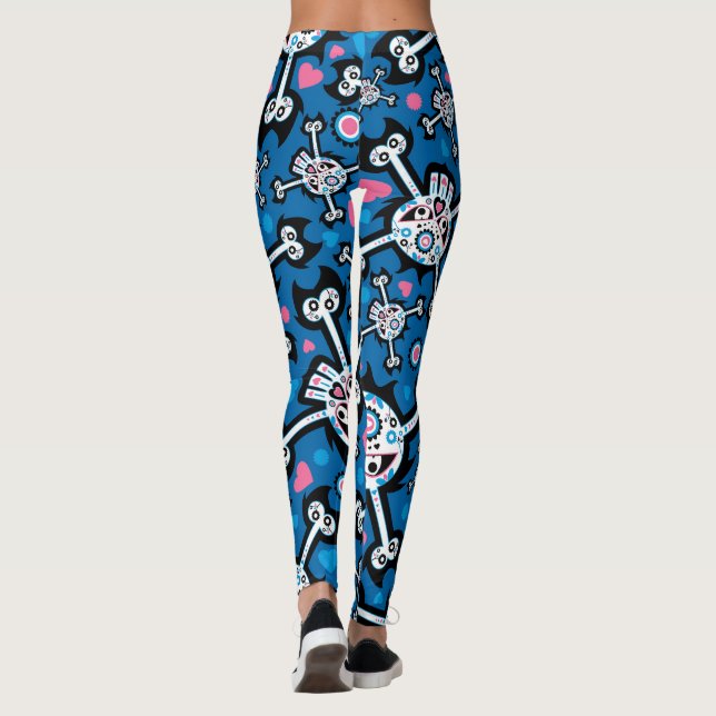 Cute Spooky Skull and Bones Pattern Leggings (Back)