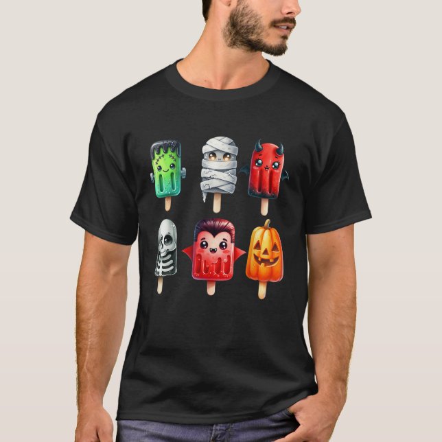 Cute Spooky Summer Halloween Popsicles Summerween  T-Shirt (Front)