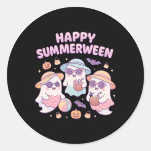 Cute Spooky Summerween Ghosts With Sungles And Dri Classic Round Sticker