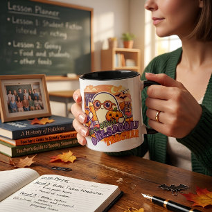 Cute Spooky Teacher Halloween Mug, Personalised Two-Tone Coffee Mug