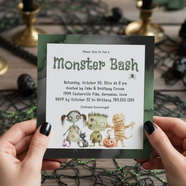 Cute Spooky Three Monster Bash Halloween Party Invitation (Creator Uploaded)