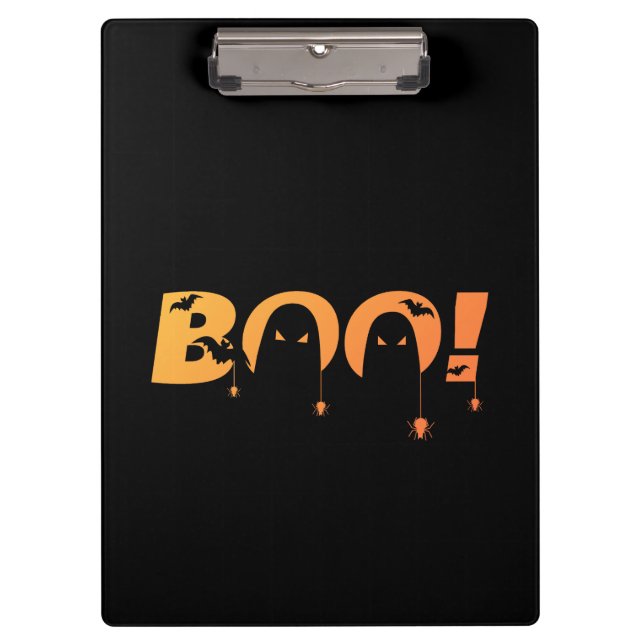 Cute Spooky Typography with Bats & Spiders Clipboard (Front)