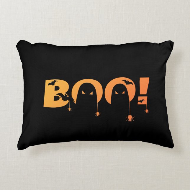 Cute Spooky Typography with Bats & Spiders Decorative Cushion (Front)