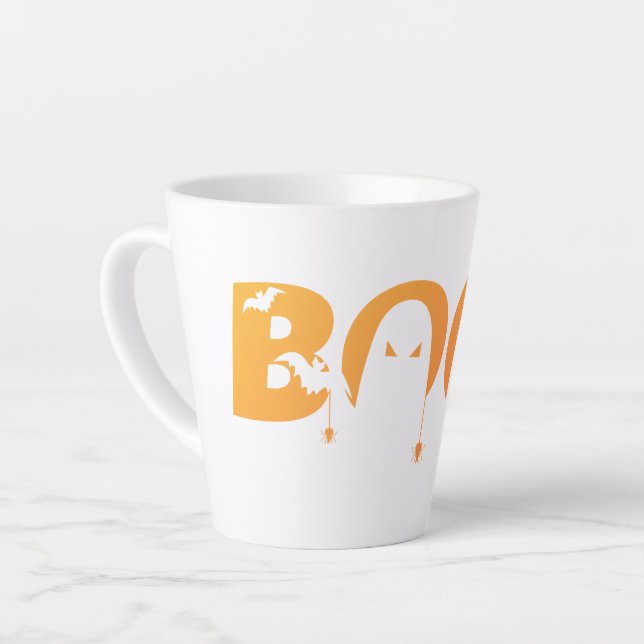 Cute Spooky Typography with Bats & Spiders Latte Mug (Left Angle)