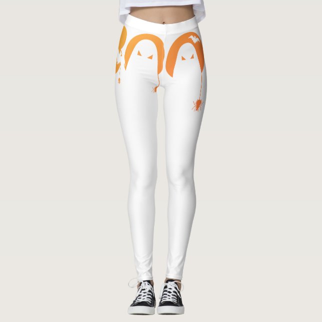 Cute Spooky Typography with Bats & Spiders Leggings (Front)