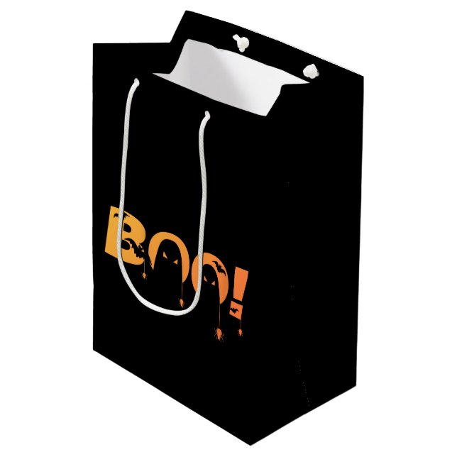 Cute Spooky Typography with Bats & Spiders Medium Gift Bag (Front Angled)