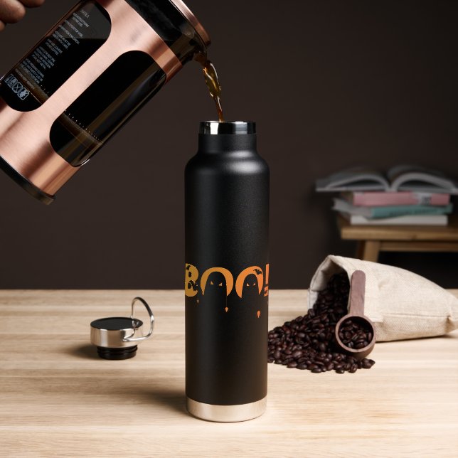 Cute Spooky Typography with Bats & Spiders Water Bottle (Coffee (Rotated))