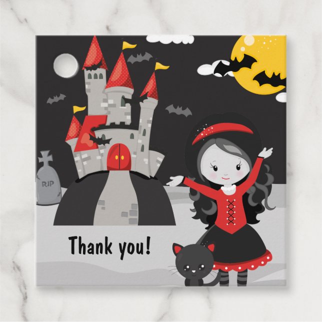 Cute Spooky Vampire Girl Halloween Kids  Favour Tags (Front)