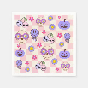 Cute Spooky Vibes Groovy Ghost Halloween  Napkin