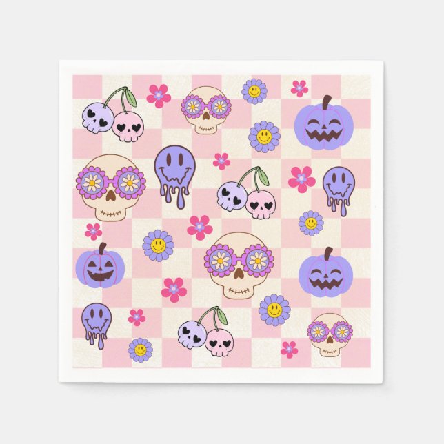 Cute Spooky Vibes Groovy Ghost Halloween  Napkin (Front)