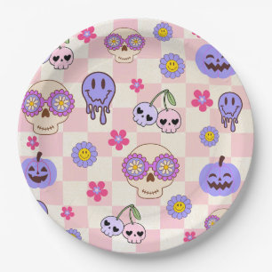 Cute Spooky Vibes Groovy Ghost Halloween  Paper Plate