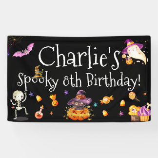 Cute Spooky Watercolor Girl/Boy Halloween B-day  Banner