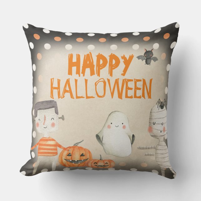 Cute Spooky Watercolor Happy Halloween Cushion (Front)