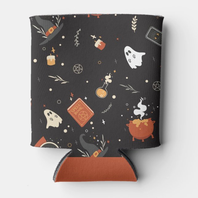 Cute Spooky Whimsical Halloween Pattern Background Can Cooler (Front)