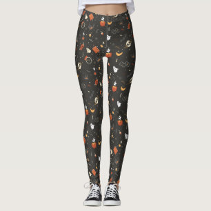 Cute Spooky Whimsical Halloween Pattern Background Leggings
