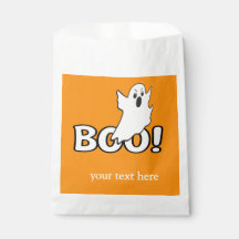 Cute Spooky White Ghost and BOO! on orange