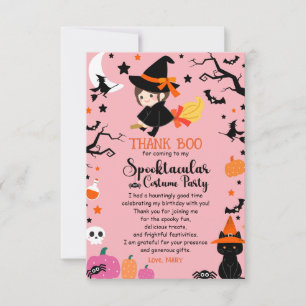Cute& Spooky Witch Pink Halloween Birthday Bash Thank You Card
