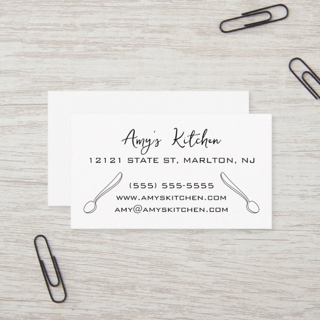 Cute Spoons Logo White Business Cards (Front/Back In Situ)