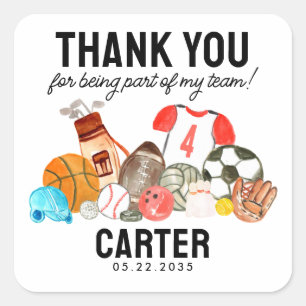 Cute Sports Balls Kids Birthday Thank You Favour Square Sticker